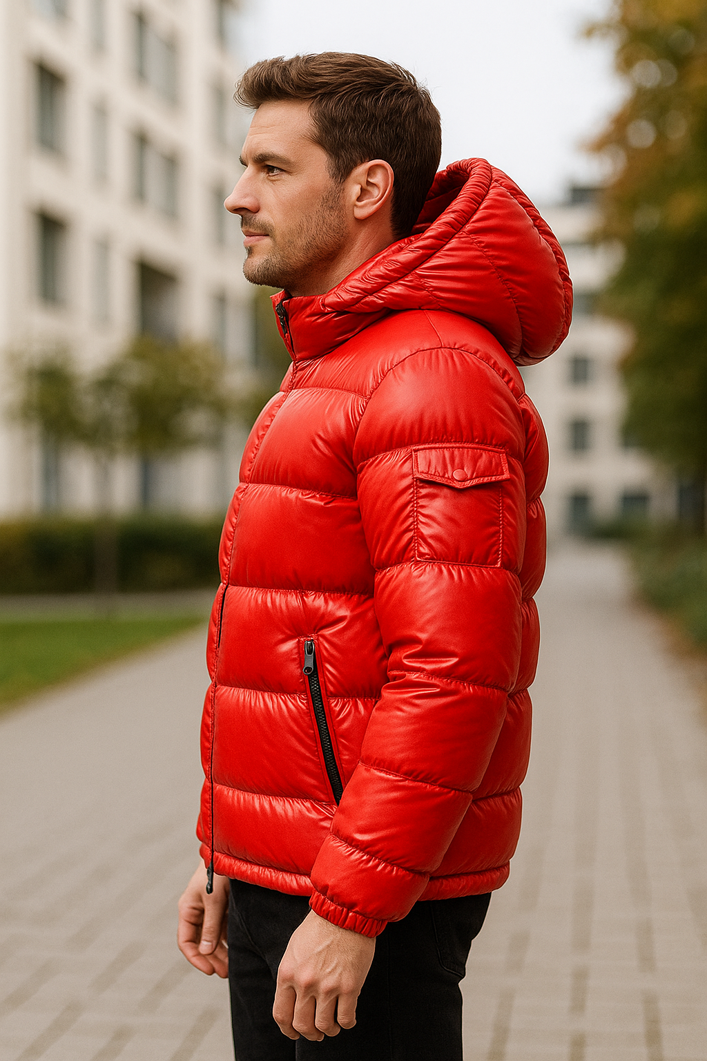 Ľahká zimná parka s lesklým povrchom