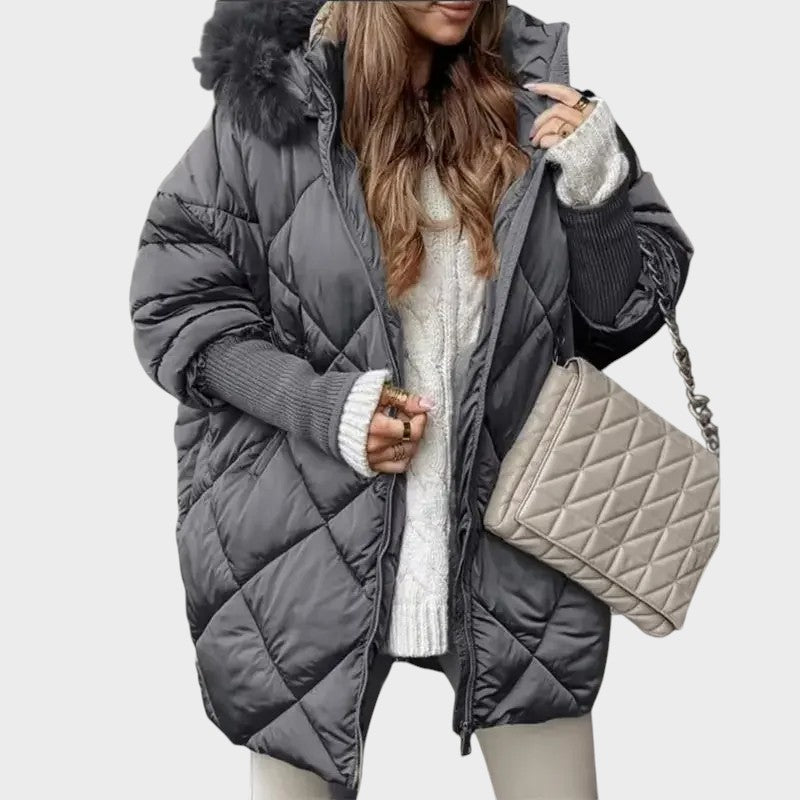 Denisa ｜Dámska midi parka s pletenými rukávmi