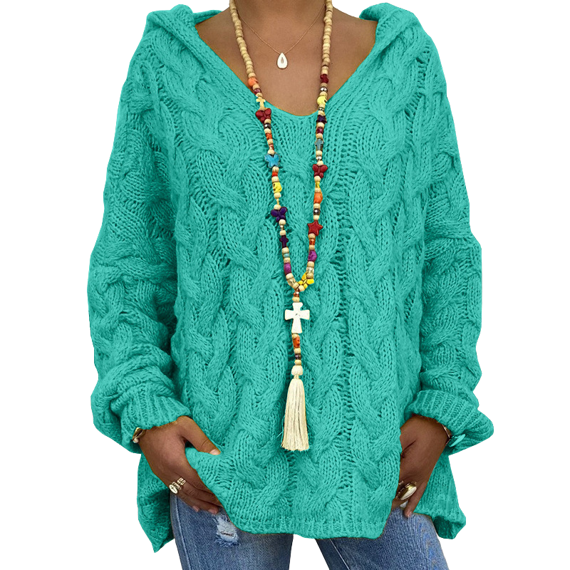 OLESIA | Hrubý Sveter s Vrkočovým Úpletom a Kapucňou