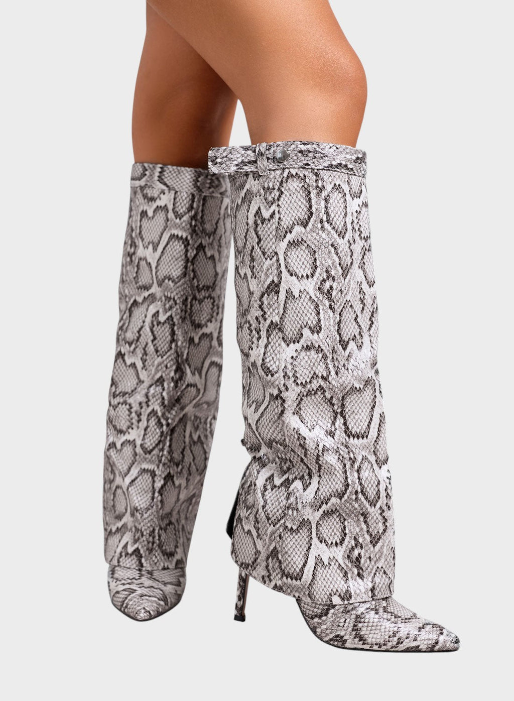 Katarína ｜ Visoke čižmy s animal printom i tankom potpeticom