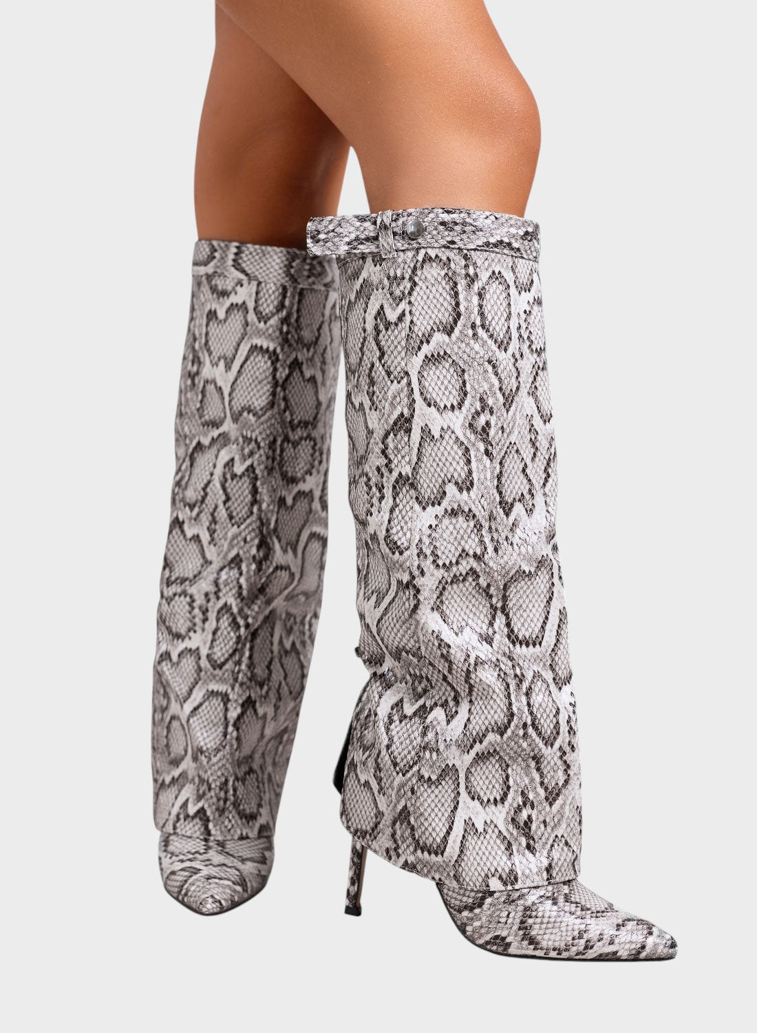 Katarína ｜ Visoke čižmy s animal printom i tankom potpeticom