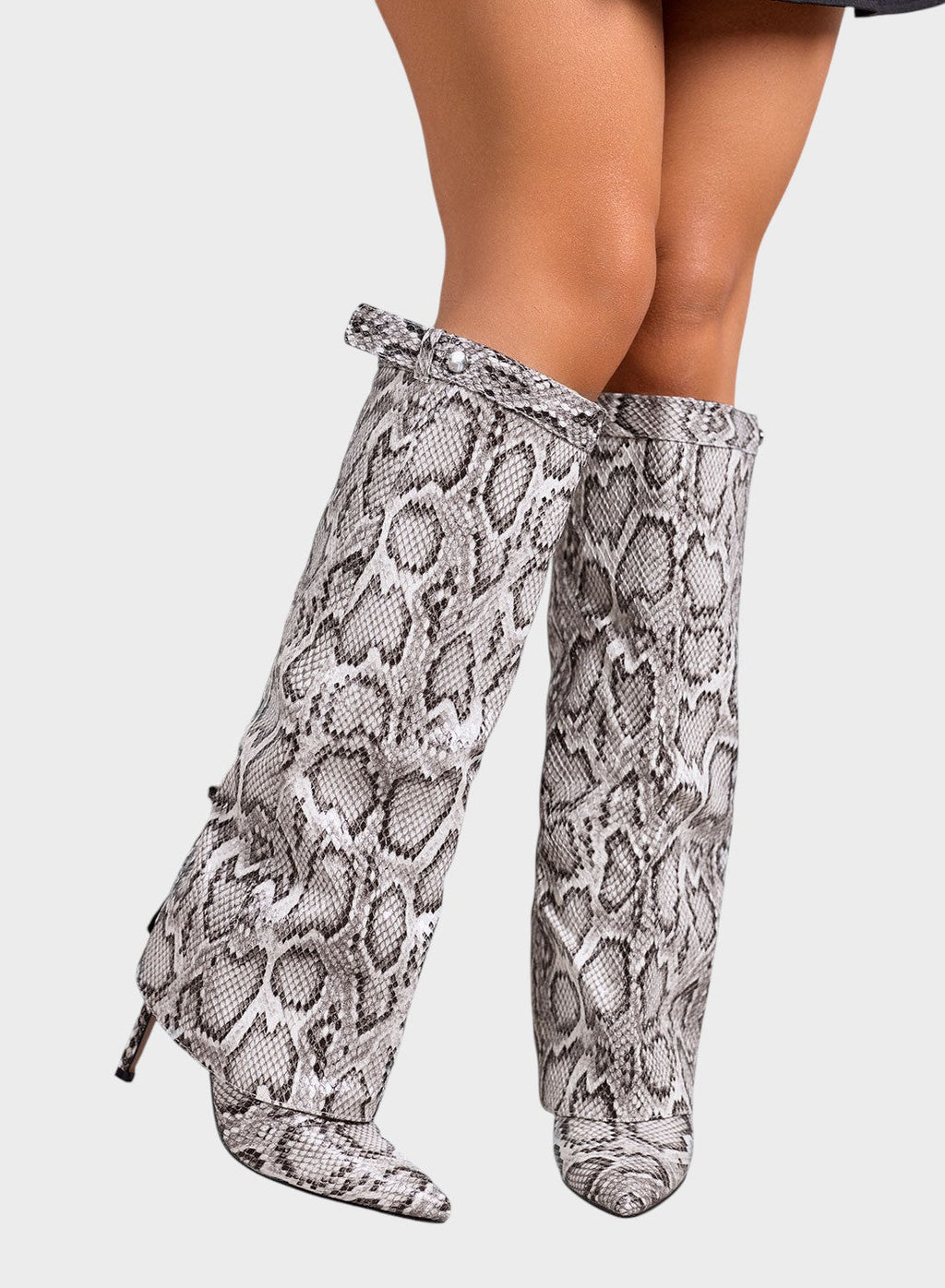 Katarína ｜ Visoke čižmy s animal printom i tankom potpeticom